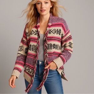 American Eagle Colorful Vibrant Fringe Cardigan Graphic size Medium Aztec Rare